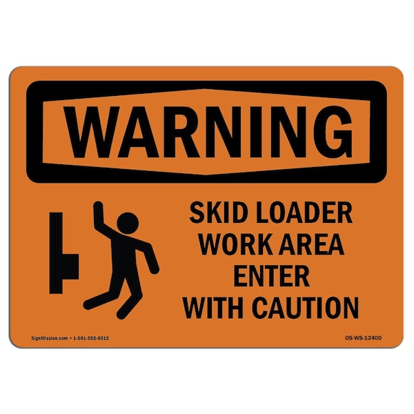 Safety Sign, OSHA WARNING, 3.5" Height, Skid Loader Work Area Enter, Landscape, 10PK